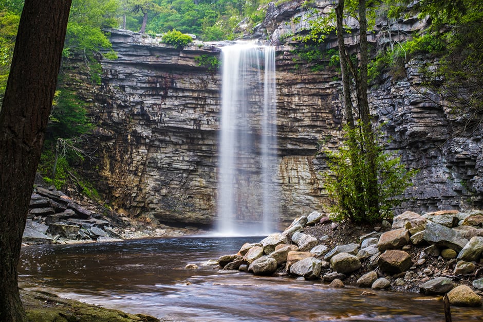 A waterfall surrounded by forest in the New Paltz, Hudson Valley, New York U.S.