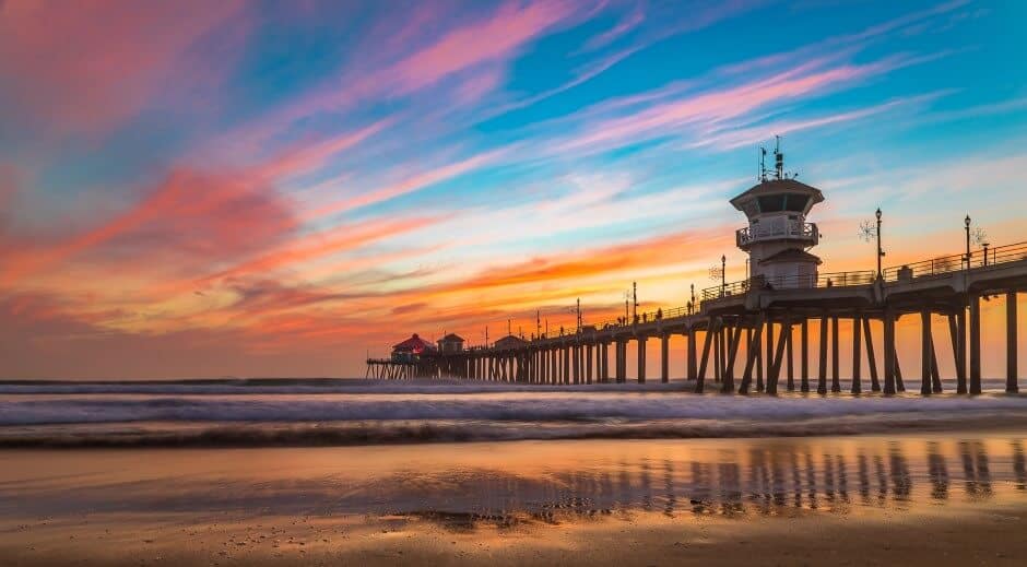 Sunset over Huntington Beach Pier, Orange County